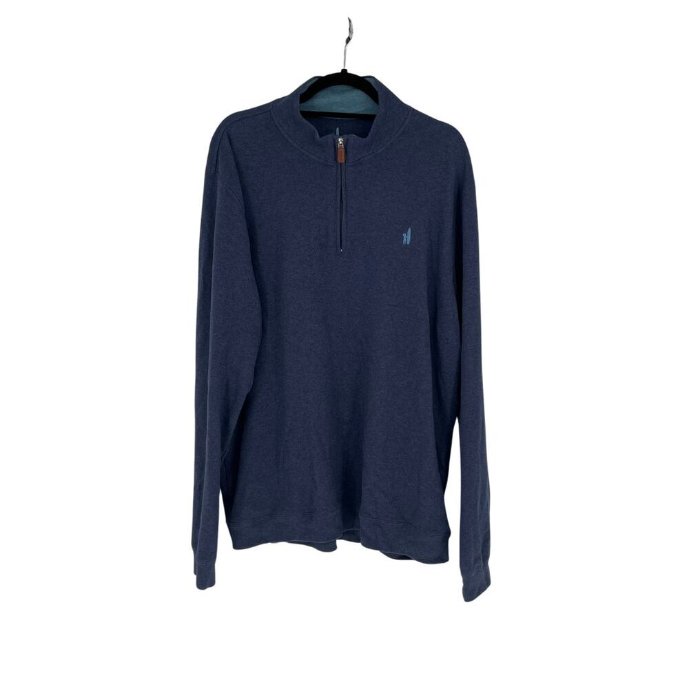 Johnnie-O Men's Quarter Zip Heather Blue Cotton Pullover Sweatshirt - Size XL
